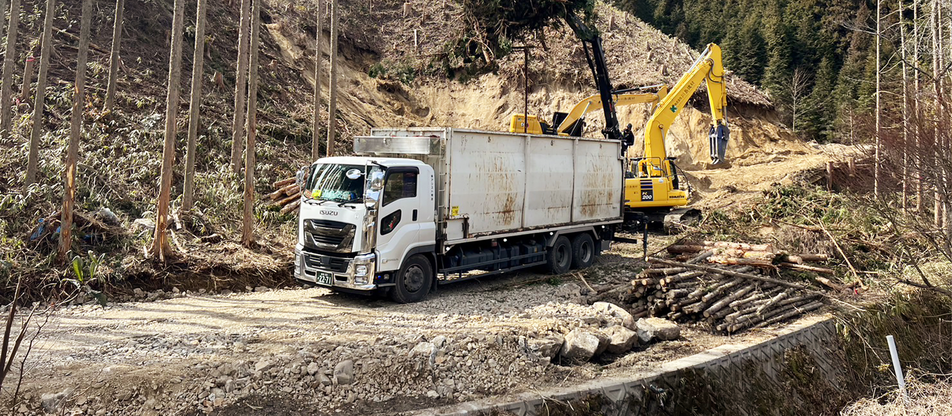 抜根及び枝葉搬出作業