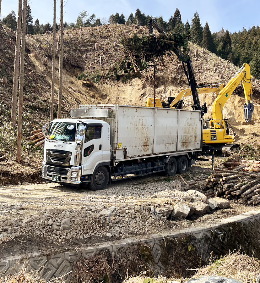 抜根及び枝葉搬出作業