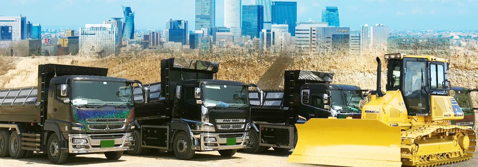 10t ダンプ常傭オペ付き、ショベル、ブルドーザ、建材・残土の運搬・土木施工ができます。